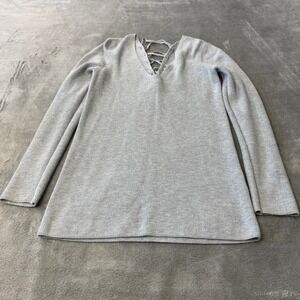 Trouve Sweater Womens Medium Gray Ribbed Knit Lace Up Back V-Neck Long Sleeve